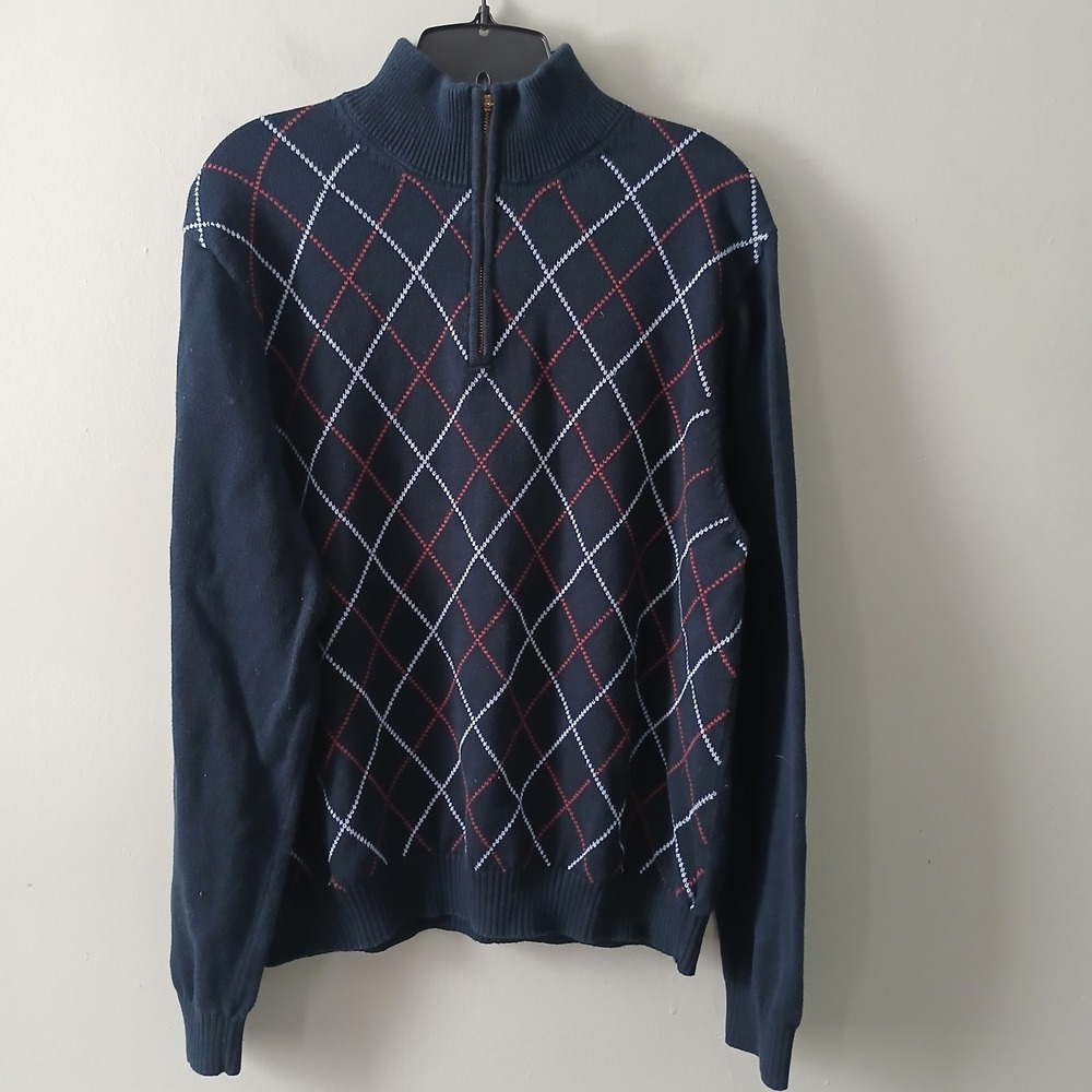 Brooks Brothers 346 Men's Size Large Argyle 1/4‎ Zip Sweater 100% Supima Cotton